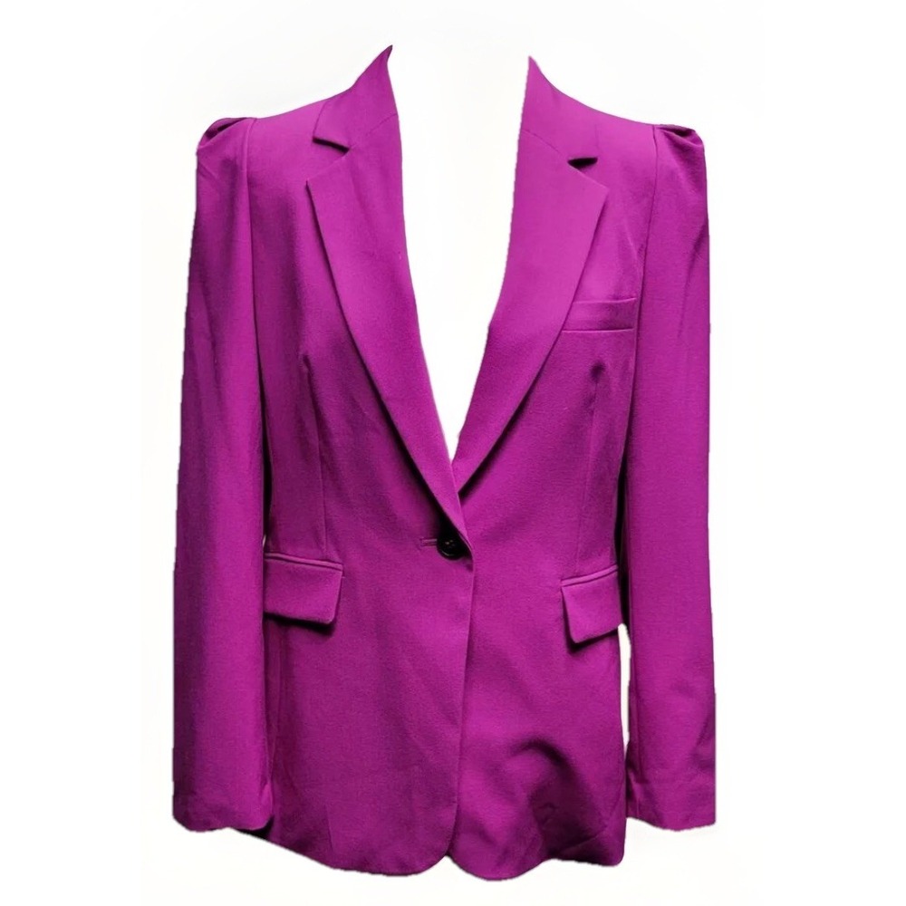 BAR lll Blazer Womens 14 W VIBRANT PURPLE BEGONIA 1-BUTTON Lined PUFF SHOULDER